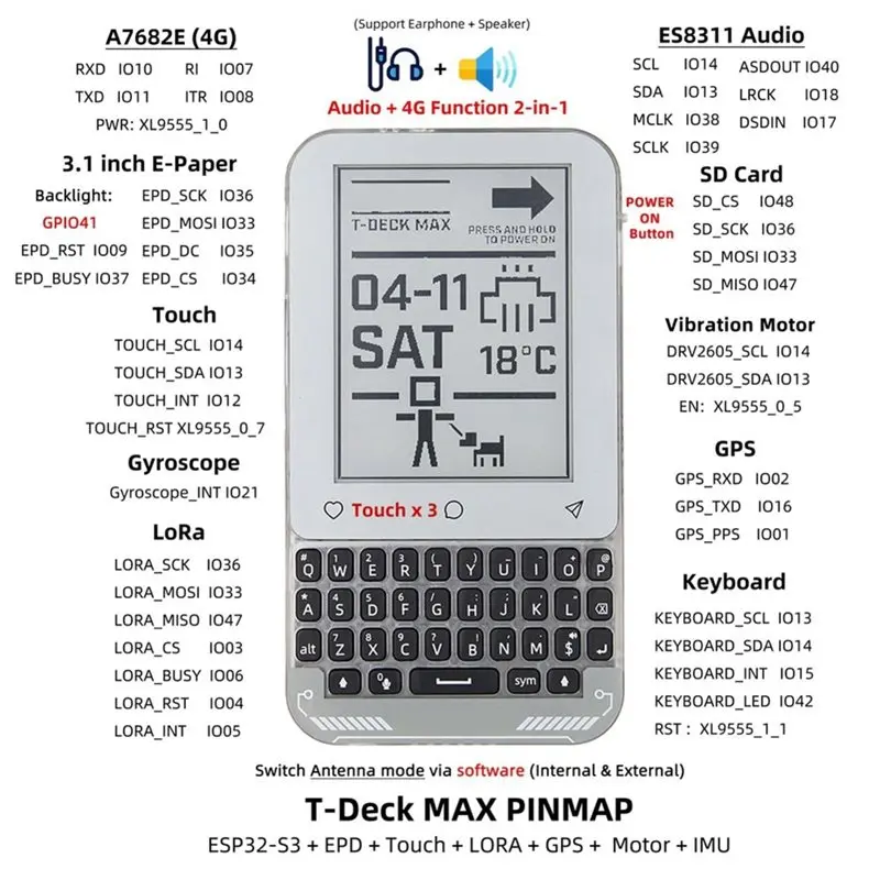 Фото Трансивер Lora B50B-SX1262 868 МГц с сенсорным экраном T-Deck Max 3,1 дюйма (электронная бумага), с антенной, Wi-Fi 2,4 ГГц и Bl №3
