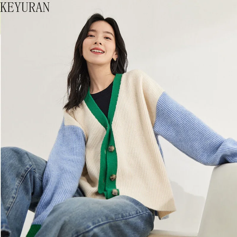 

Женский трикотажный кардиган с V-образным вырезом, с длинным рукавом