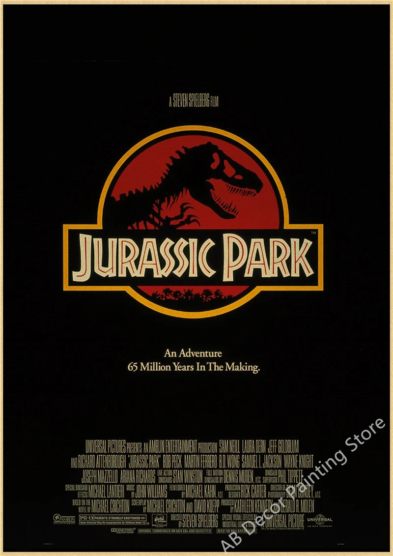 

Плакат Челюсти/Юрский Парк, стиль ретро, крафт-бумага