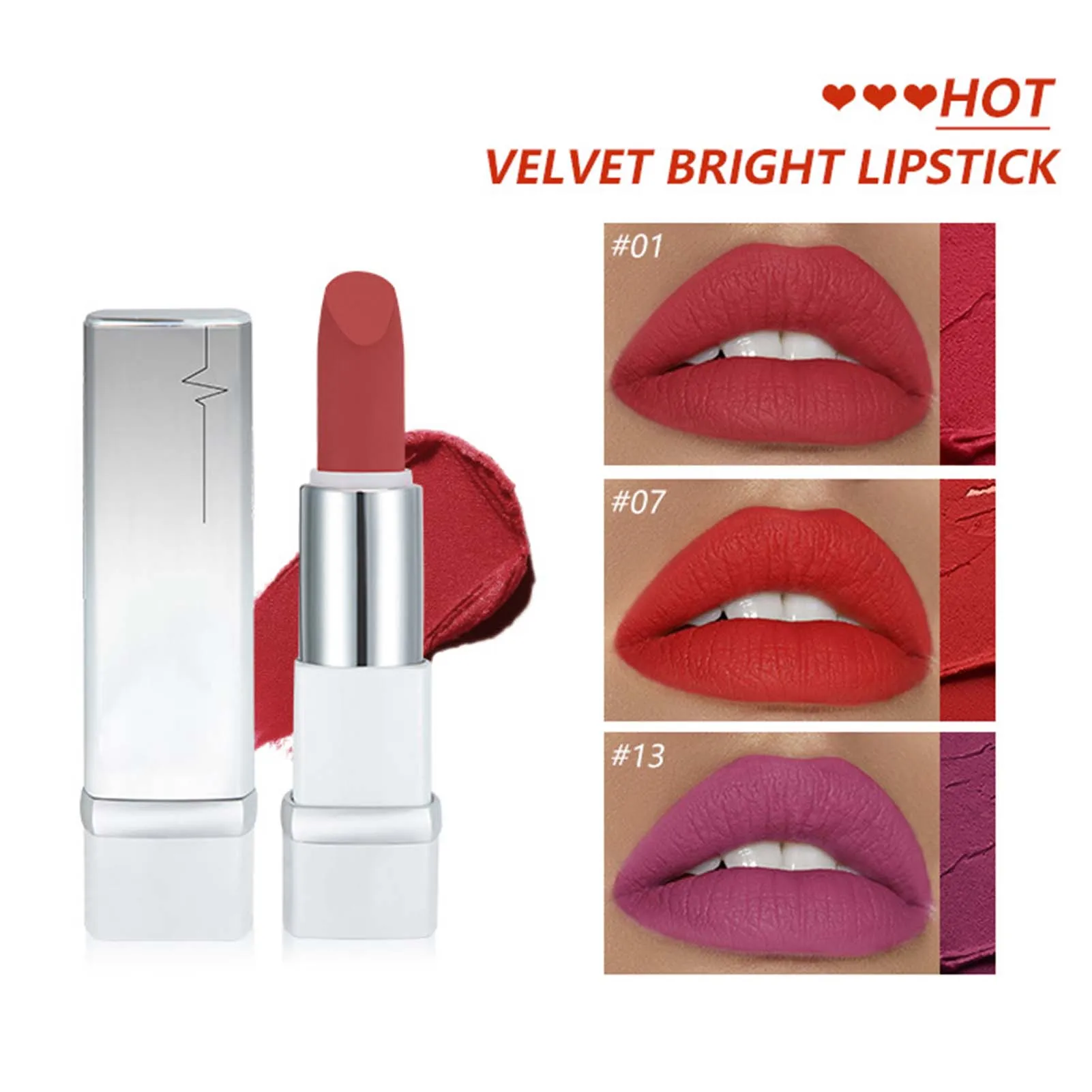 

Squared Tube Velvets Texture Matte Lipstick Colorful Non-Stick Cup Lip Tint For Women Girls Well Loved And Praised Female Use