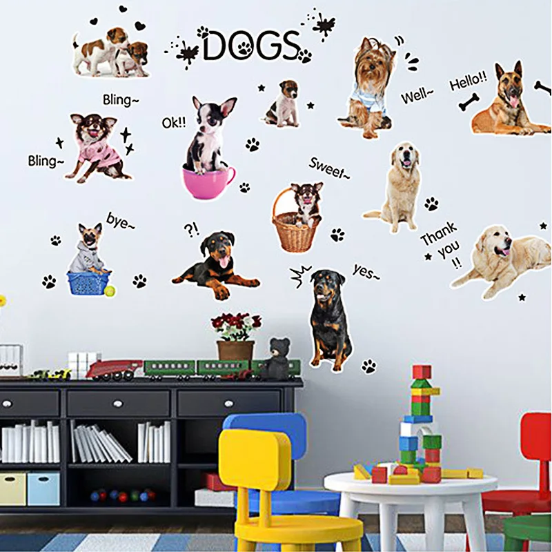 

Cute Dog Cartoon Wall Poster for Kids Room Bedroom Decorations DIY Vinyl Wallpapers Removable Self-adhesive Wall Stickers