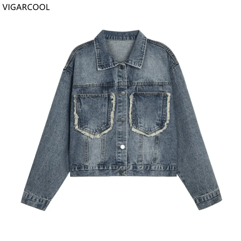 

2023 Spring and Autumn New Design Feeling Plush Edge Denim Coat Korean Version Loose Fit Casual Jacket Top Women's Trend Female