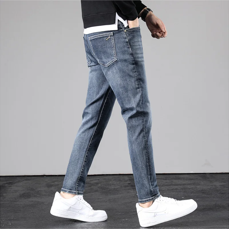 Men Clothing New Pattern Recreational Vintage Blue Jeans Keep Warm Self-cultivation Elastic Force Street Trousers Autumn Female