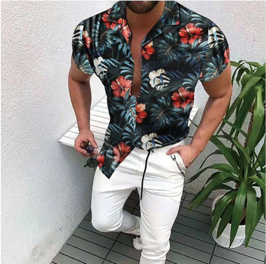 Summer Men's Tropical Hawaiian Shirts Holiday Casual Tops Short Sleeve Flower Print Blouse Oversized Male Clothing