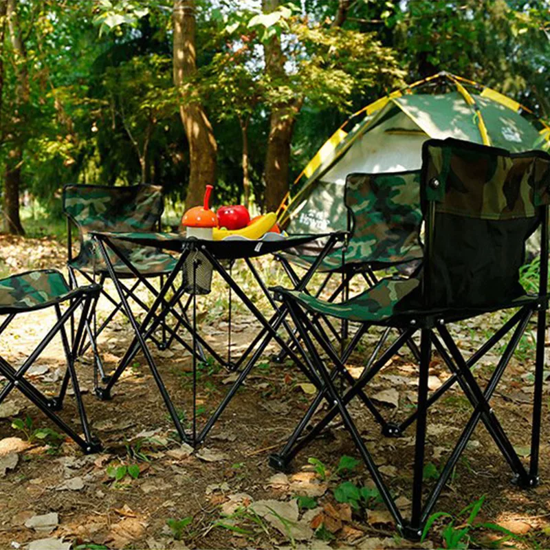 

Folding Camping Table and Chairs Set Outdoor Camouflage 5 Piece Portable Folding Table and Chair Set Furniture Set