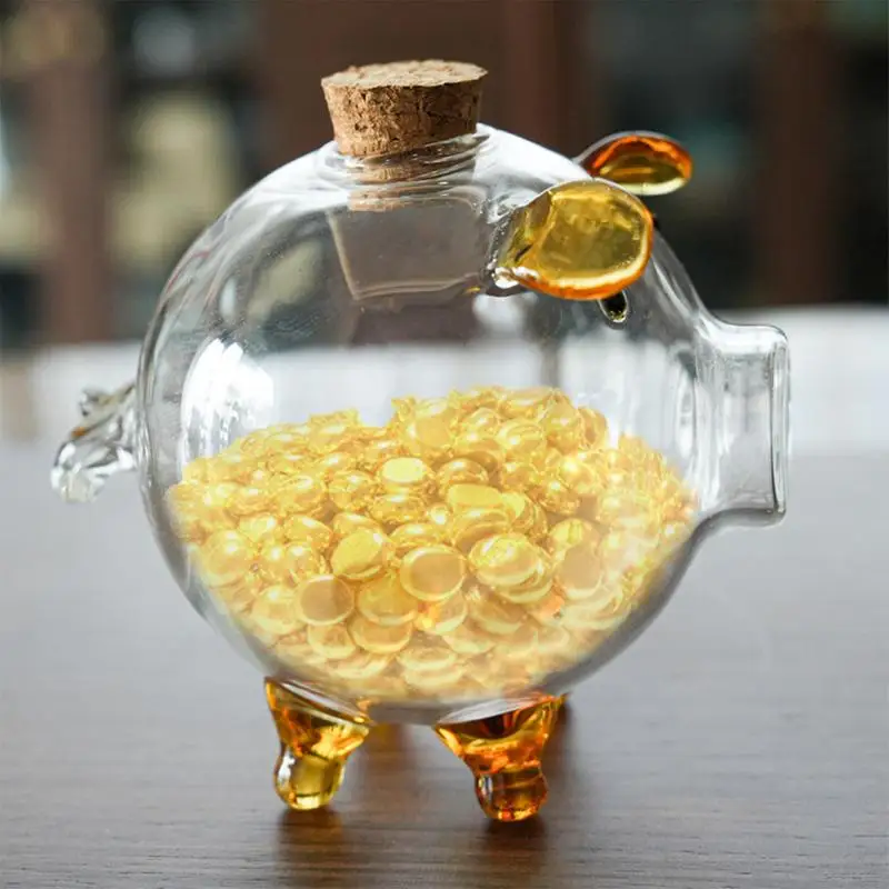 Мини-свинья банка для денег коробка с золотыми бобами прозрачная в форме свиньи