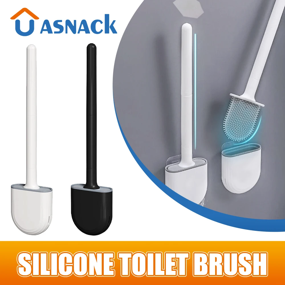 

Toilet Brush Silicone Bristles Brush Flexible Soft Wc Cleaner Flat Head toilet cleaner Wall Mounted Quick Draining Bathroom Acce
