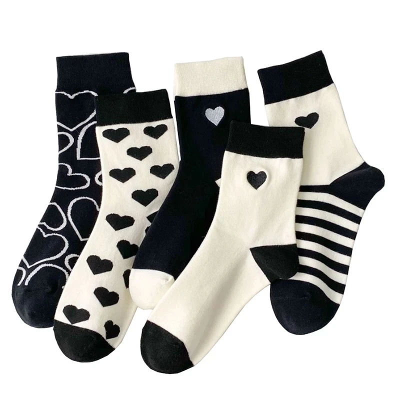 5 Pair Heart Socks Women Female Cartoon Print Cotton Socks Korean Style Women Fashion High Quality Brand Sokken Girl Leg Warmers