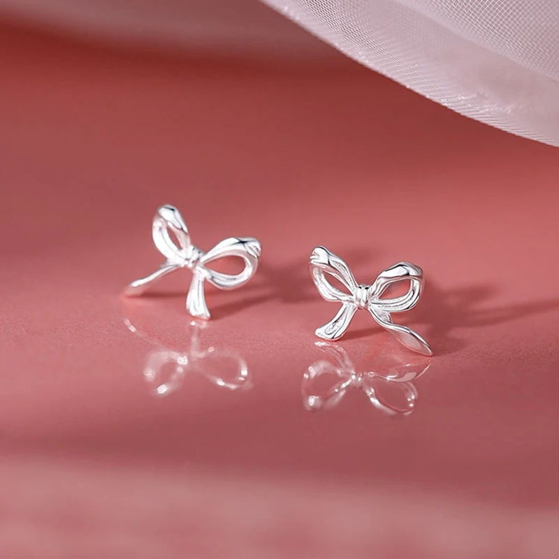 Серебряные серьги для женщин с бантом в классическом стиле ювелирные аксессуары