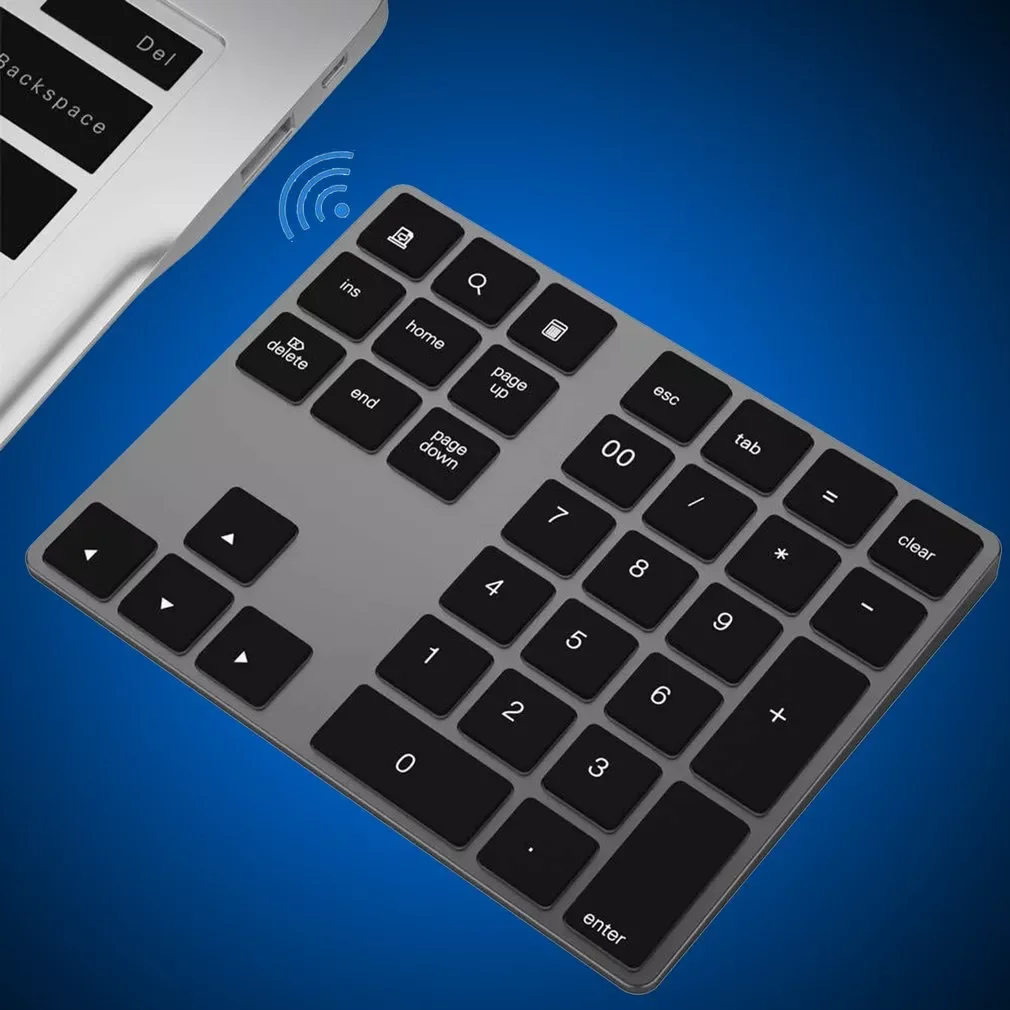 

34-key Aluminum Alloy Blue-tooth Wireless Numeric Keypad with USB HUB Digital Input Function for Windows,OS laptop PC