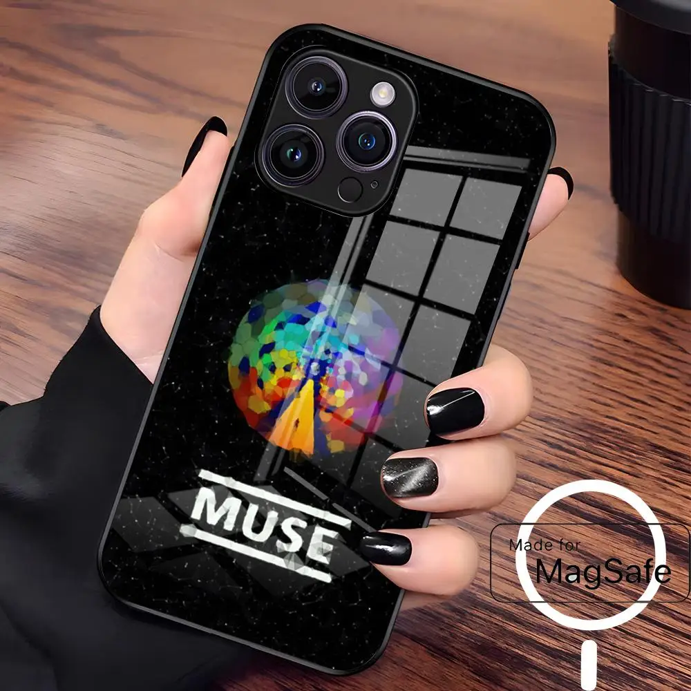Фото Чехол для телефона Band M-Muse для iPhone 17 Air 16 15 14 Plus 13 12 Mini 11 Pro Max, стеклянный магнитный чехол №2