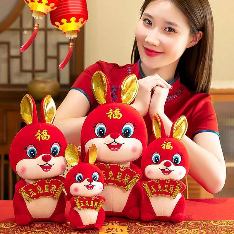 

2023 Chinese Zodiac Fortuna Rabbit New Year Tang Suit Cute Rabbit Home Decor Stuffed Toy Creative New Year Special Gift For Kids