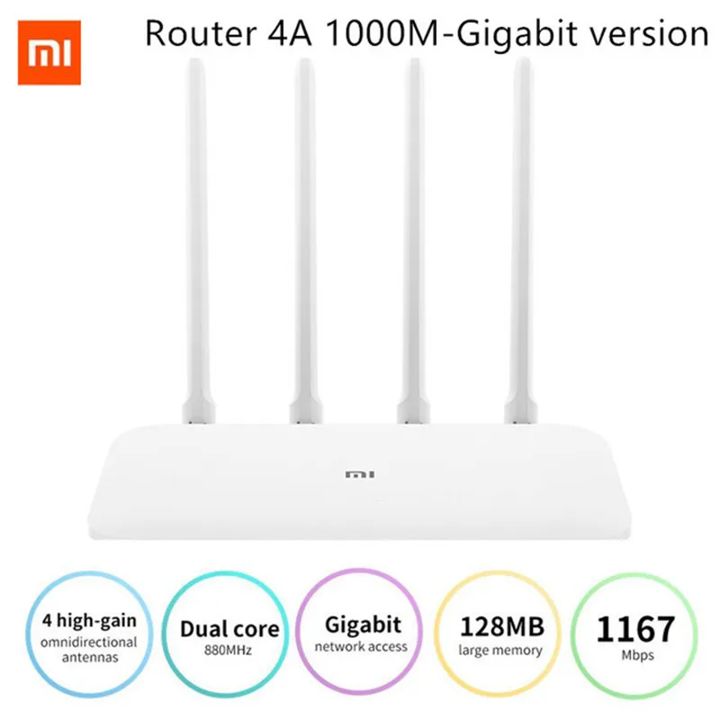 Глобальная версия Xiaomi Mi Router 4A Gigabit Edition 100M 1000M 2.4ГГц 5ГГц WiFi DDR3 64МБ 128МБ 4 антенны Управление приложением
