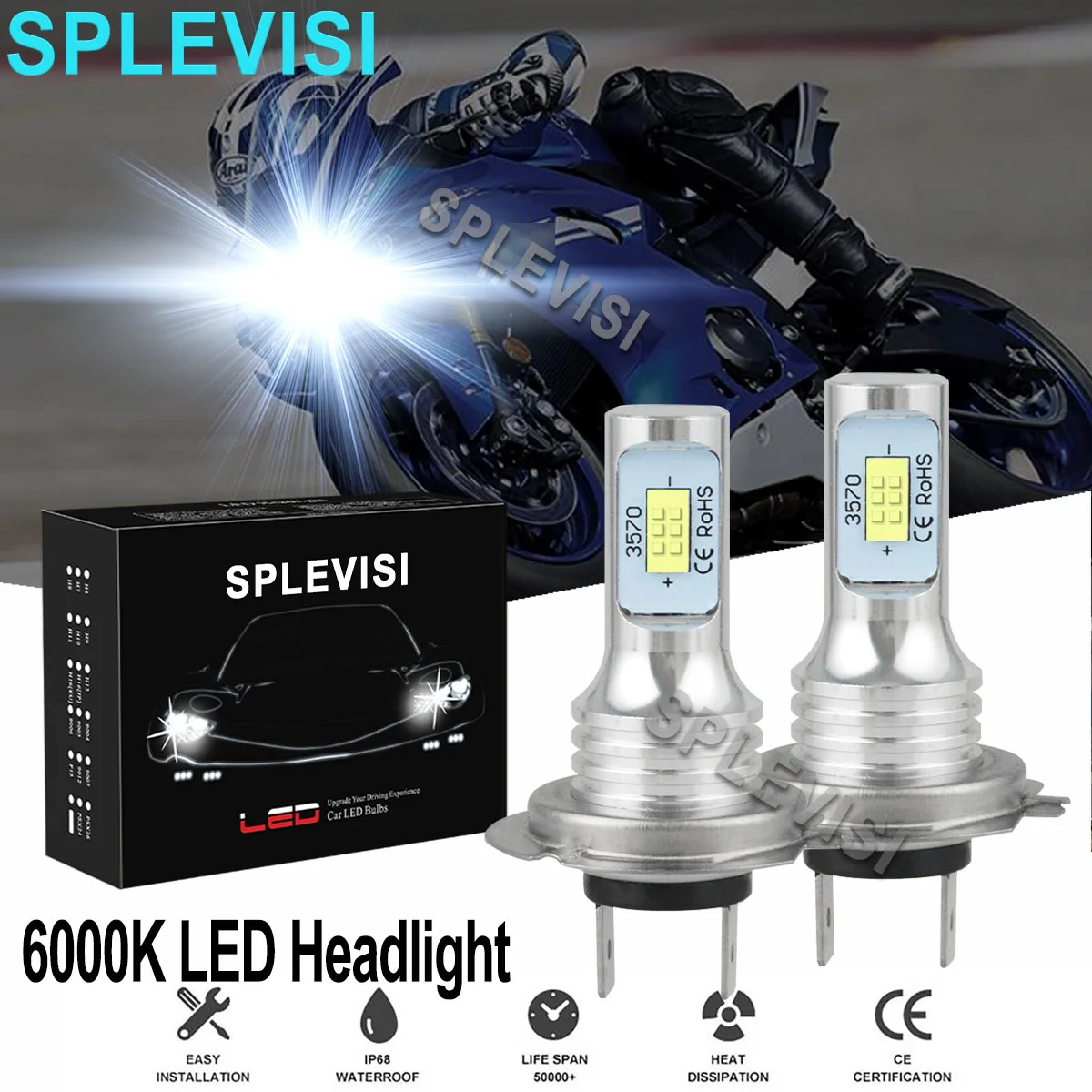 

2x 70W Pure White Motorcycle Headlight 6000K For Yamaha R6 2006 2007 2008 2009 2010 2011 2012 2013 2014 2015 2016 2017 2018-2020