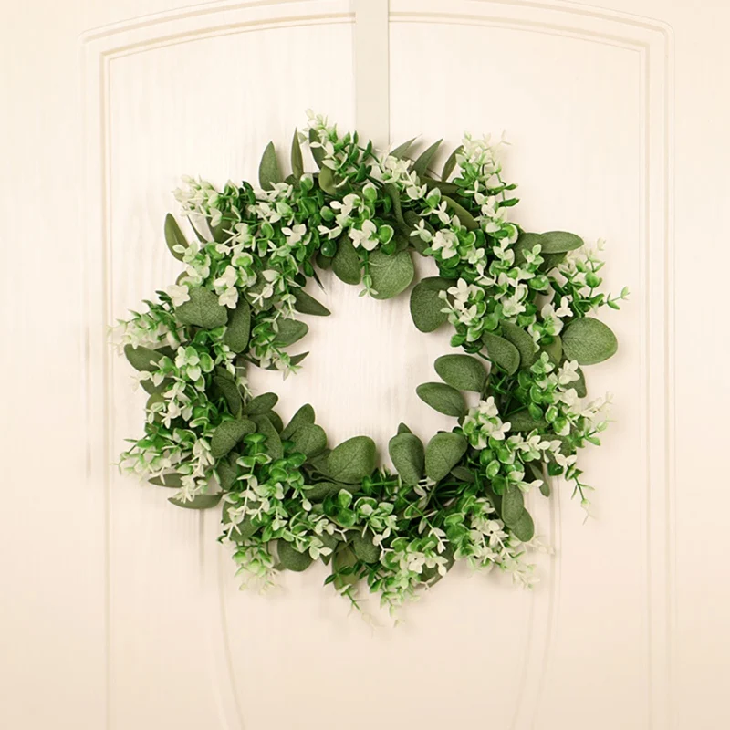 

Faux Two-tone Eucalyptus Garland Green Plant Decorative round Door Trim Wall Hanging Front Door Simulation Rattan Ornaments