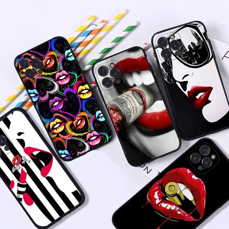 

Abstract red lips Phone Case Silicone Soft for iphone 14 13 12 11 Pro Mini XS MAX 8 7 6 Plus X XS XR Cover