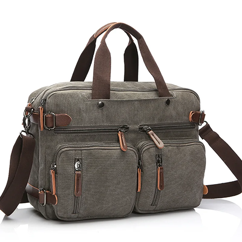 Casual Canvas Bag Business Briefcase Portable Messenger Shoulder Three-use Bag Large Can Hold 17 Inch Computer Bag