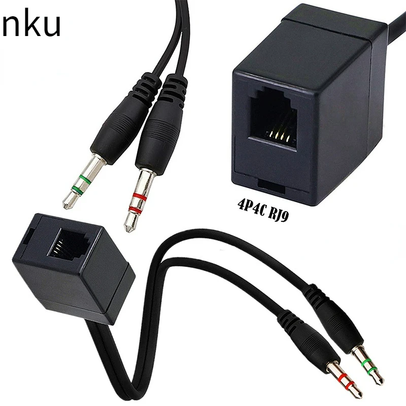 

Nku 4P4C RJ9 Female To Dual 3.5mm Male Adapter Computer Headphone Mic Splitter Plug Converter Telephone Headset Conversion Cable