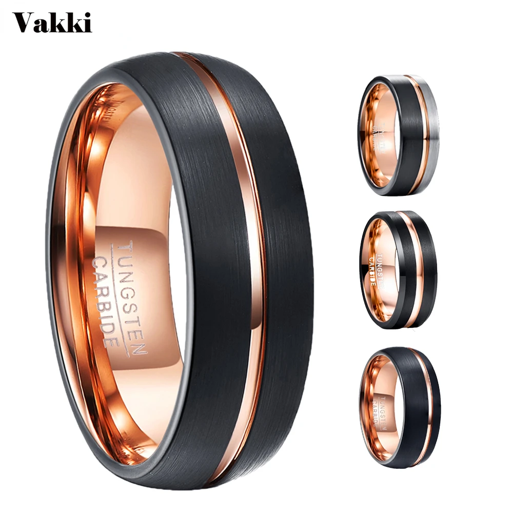 

VAKKI 8mm Tungsten Carbide Rings Comfort Fit New Cool Charming Men's Fashion Jewelry Wedding Band Tungsten Steel Ring hot sell