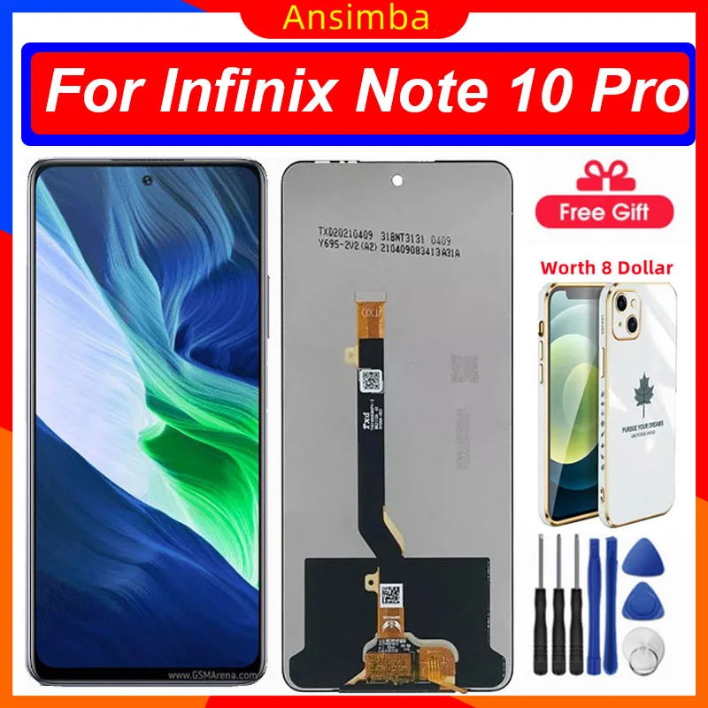 

Оригинальный ЖК-дисплей Ansimba для Infinix Note 10 Pro x695, ЖК-дисплей кодирующий преобразователь сенсорного экрана в сборе, замена с бесплатным прозра...