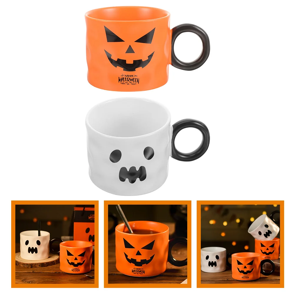 

2 Pcs Novelty Pumpkin Mug Ceramic Milk Water Ceramics Office