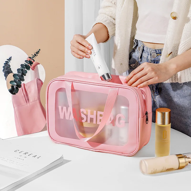 

Translucent wash cosmetic bag PU large-capacity high-value storage bag portable ins wind travel female storage bag