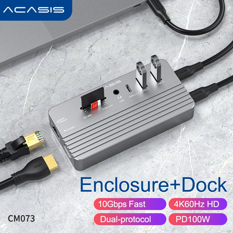 

ACASIS Swappable High-Speed SSD Storage & 10-In-1 Hub Type C 3.1 To M.2 NVME SATA 10Gbps M.2 SSD Case Enclosure HUB Splitter