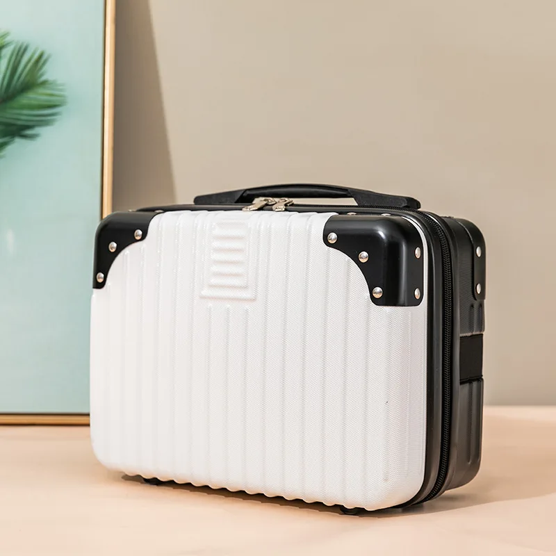 Portable Travel Handheld Luggage for Women Small 14 Inch Makeup Box Lightweight Travel Mini Simple Stripe Suitcase Cosmetic Case