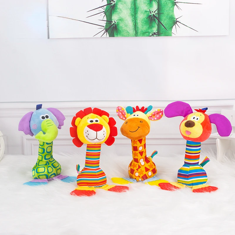 

NEW Arriving Giraffe Lion Animal Baby Toys Rattles Mobile Cartoon Animal Plush Toys Hand Stick With Tooth Rubber