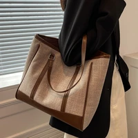 2022 ladies casual color contrast canvas large capacity shoulder bag fashion trendy handbag high quality shopping bag tote bag