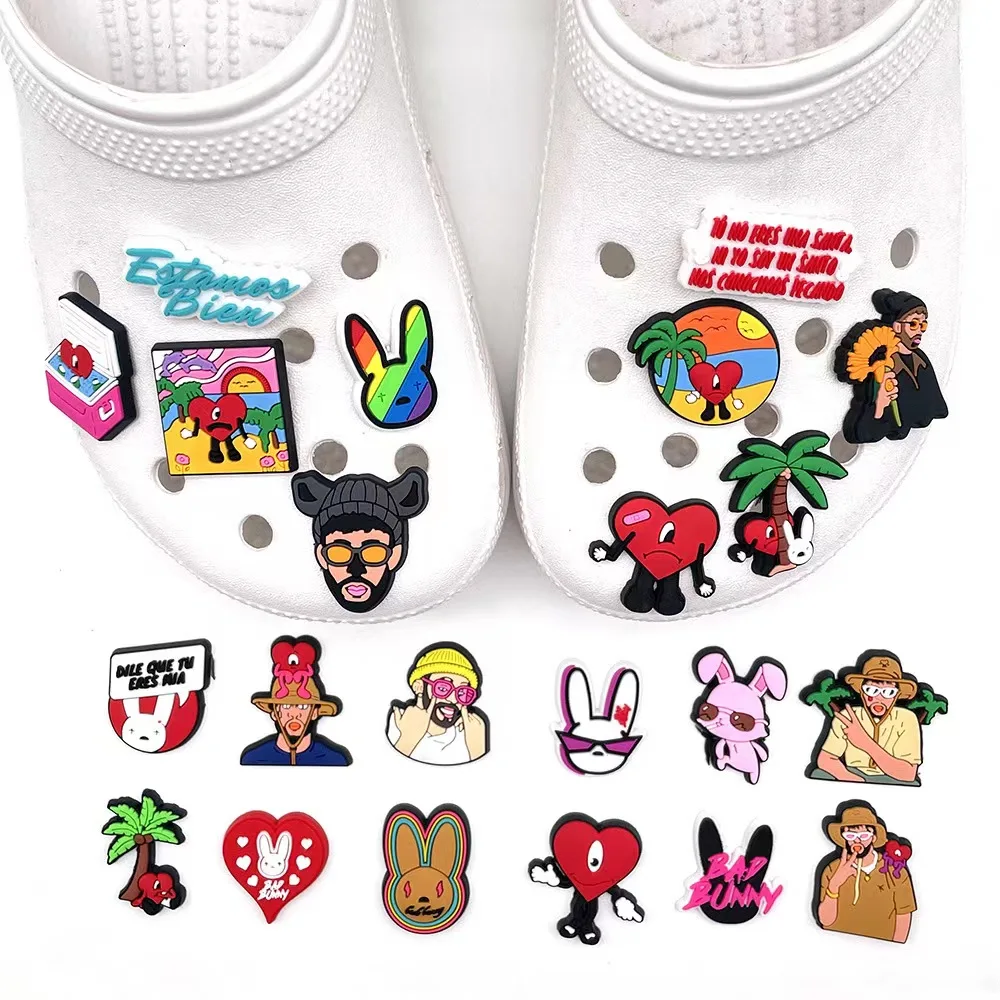 Hot sell 22pcs/set Clown Garden Shoes Accessories PVC Bad Bunny Shoe Decorations Fit Kids Croc Jibz Charm X-mas Gift