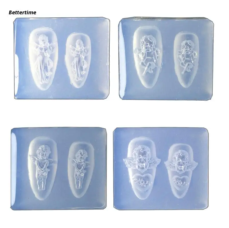 

B36D 4 Pcs 3D Little Angel Nail Art Decorations Epoxy Resin Mold Nail Ornaments Silicone Mould DIY Craft Jewelry Casting Tool