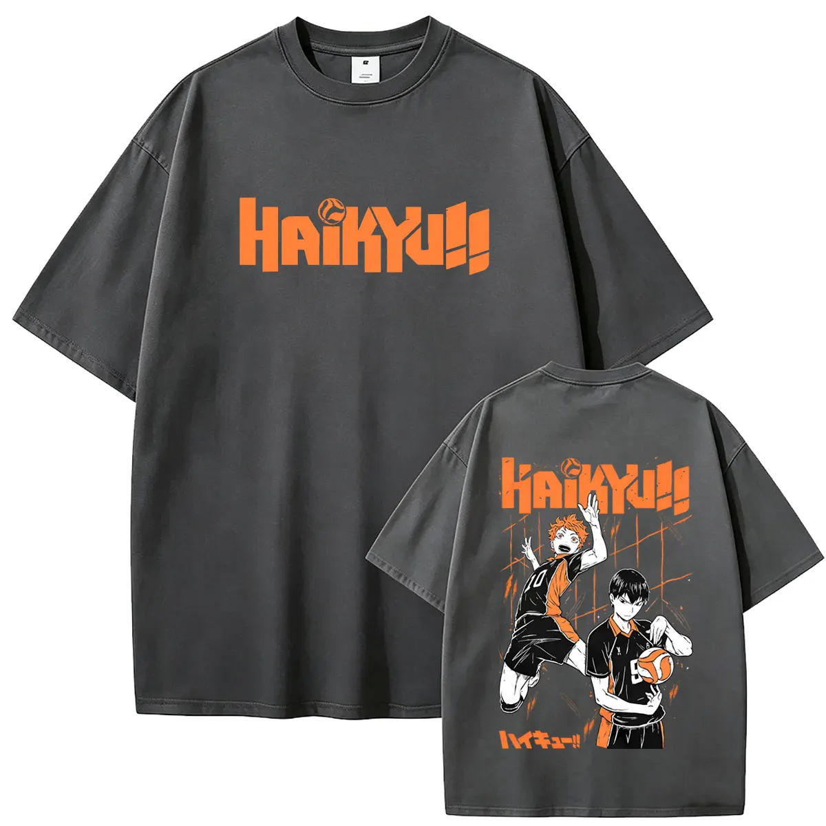 Фото Футболка с графическим принтом аниме Haikyuu Hinata Shoyo и Tobio Kageyama, мужская и женская, оверсайз, в стиле манга, винтажная уличная мода №2