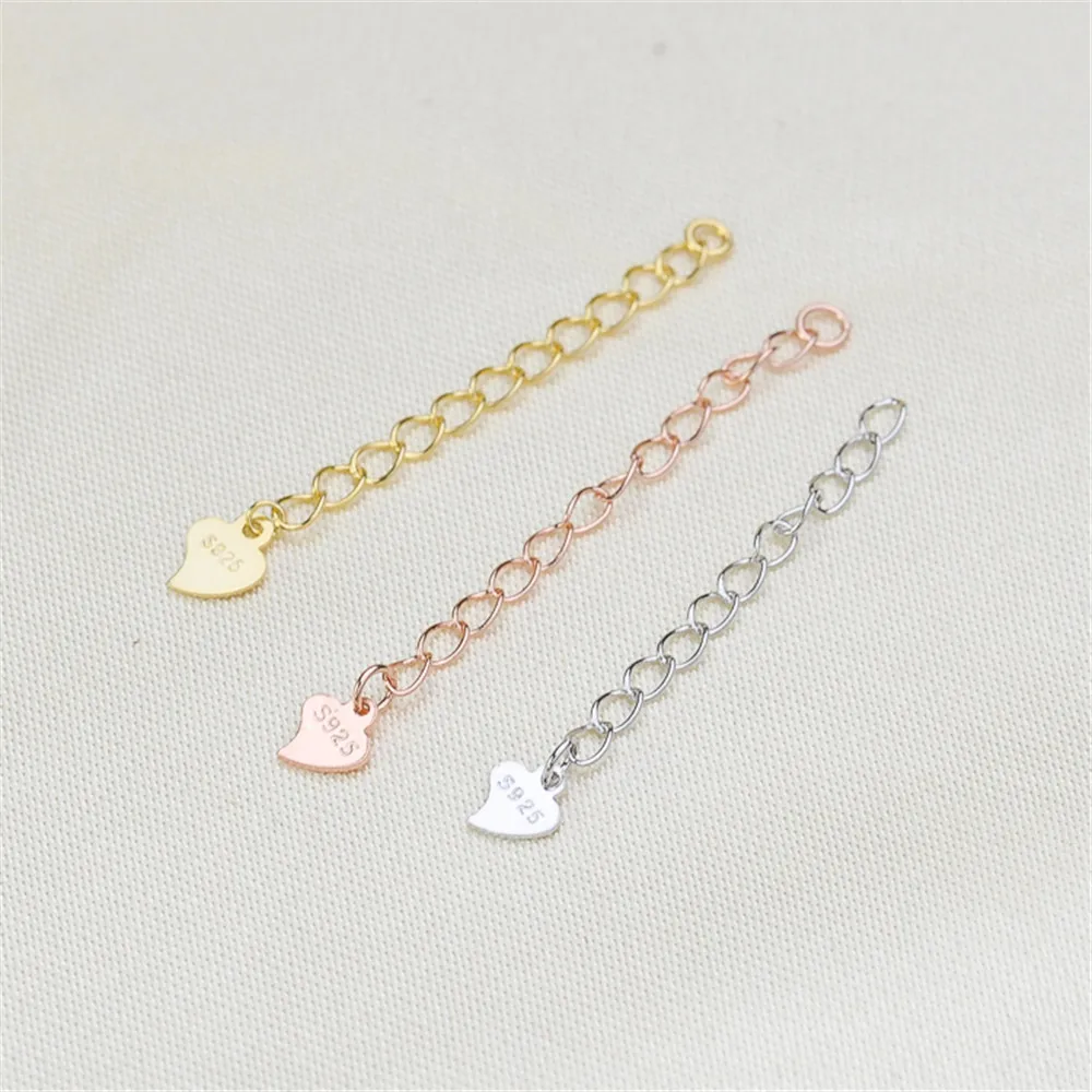 

DIY accessories S925 sterling silver gold plated 4mm heart piece extension chain bracelet necklace clasp box chain O-ring chain