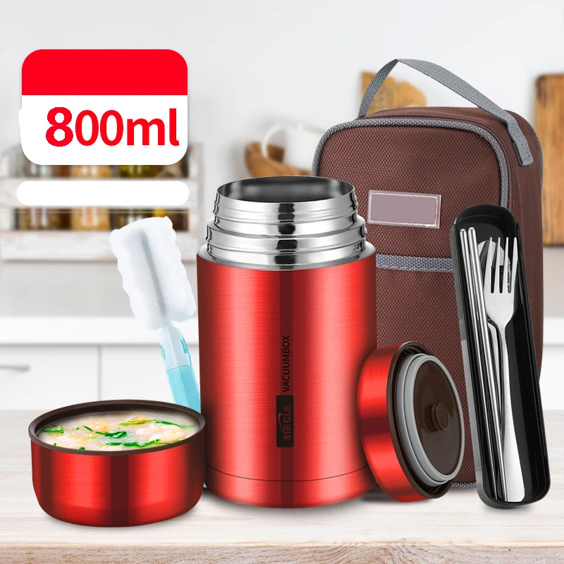 Food Thermal Jar Soup Gruel 316 Stainless Steel Vacuum Lunch Box Office Insulated Thermos Containers Spoon Bag 800/1000ML |