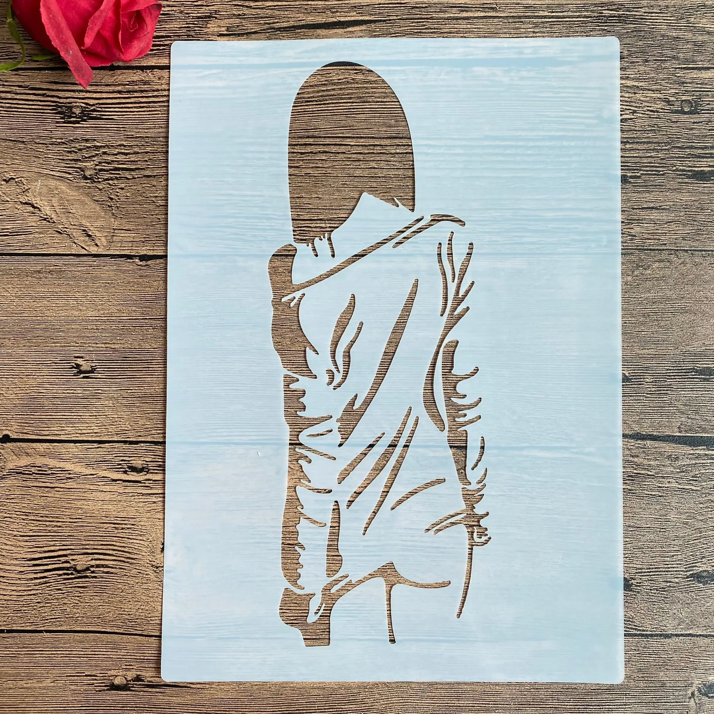 

A4 29 *21cm DIY Stencils wall Painting Scrapbook Coloring Embossing Album Decorative Paper Card Template wall girl back view