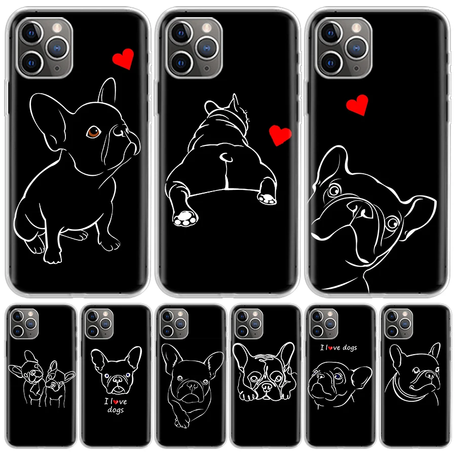 

French Bulldog Black White For iPhone 11 13 14 Pro Max 12 Mini Phone Case X XS XR 6 6S 8 7 Plus SE Apple 5 5S Fundas Cover Coque