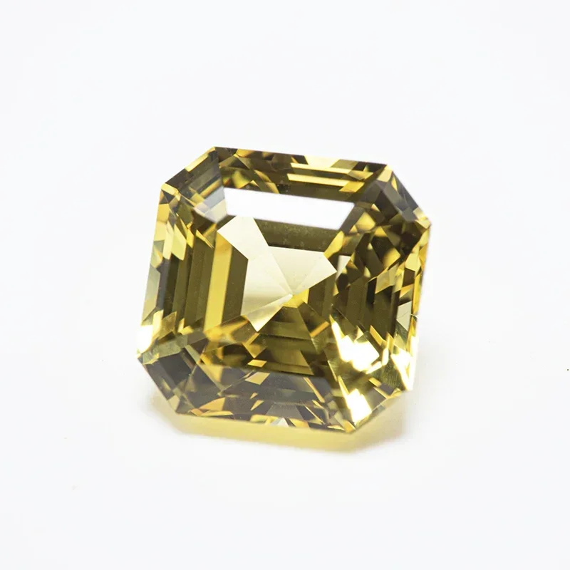 Фото Выращенный в лаборатории сапфир Asscher Cut желтого цвета VVS1 Подвески DIY для изготовления ювелирных изделий Материалы на выбор Сертификат AGL №3