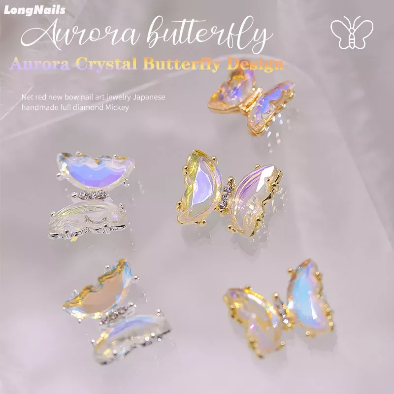 

10Pcs Aurora Crystal Butterfly Nail Art Decorations Holographic 3D Alloy Zircon Rhinestones Jewelry DIY Manicure TipsAccessories