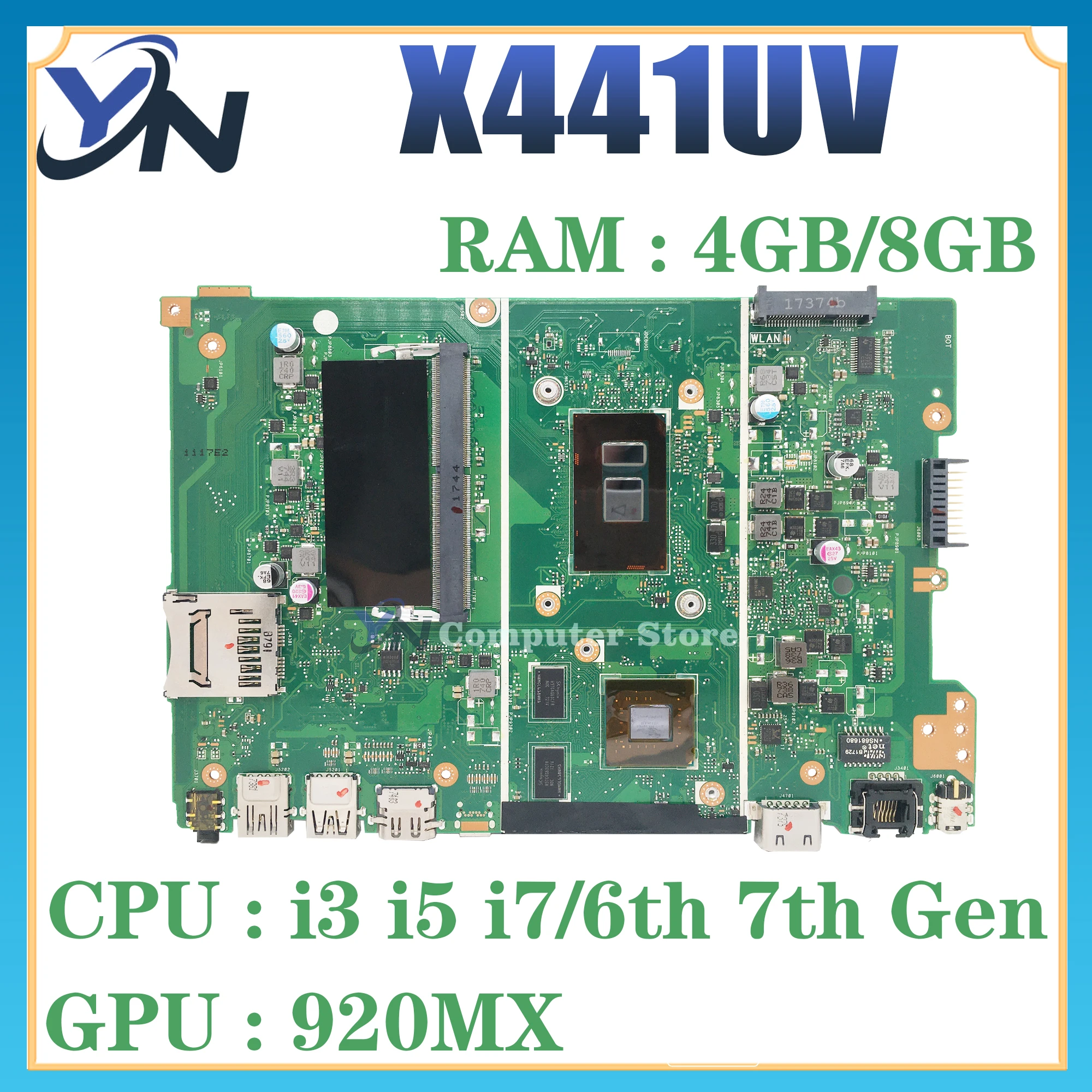 Ноутбук X441U Материнская плата ASUS X441UV F441U A441U X441UVK X441UB материнская плата для ноутбука 4405U I3 I5 I7 RAM-4GB/8 ГБ 920MX