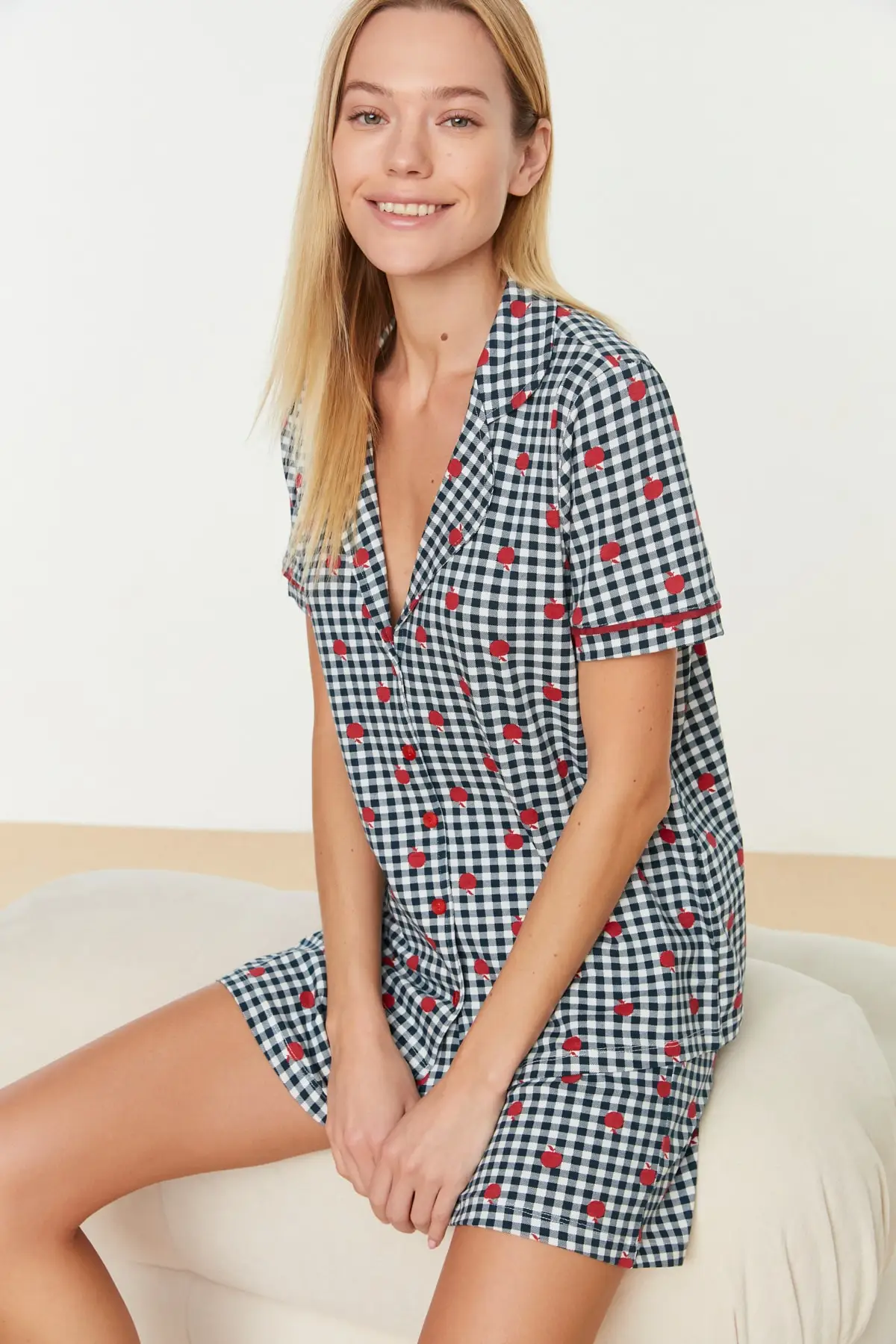 

Трикотажная пижама в клетку с принтом; THMSS22PT0506