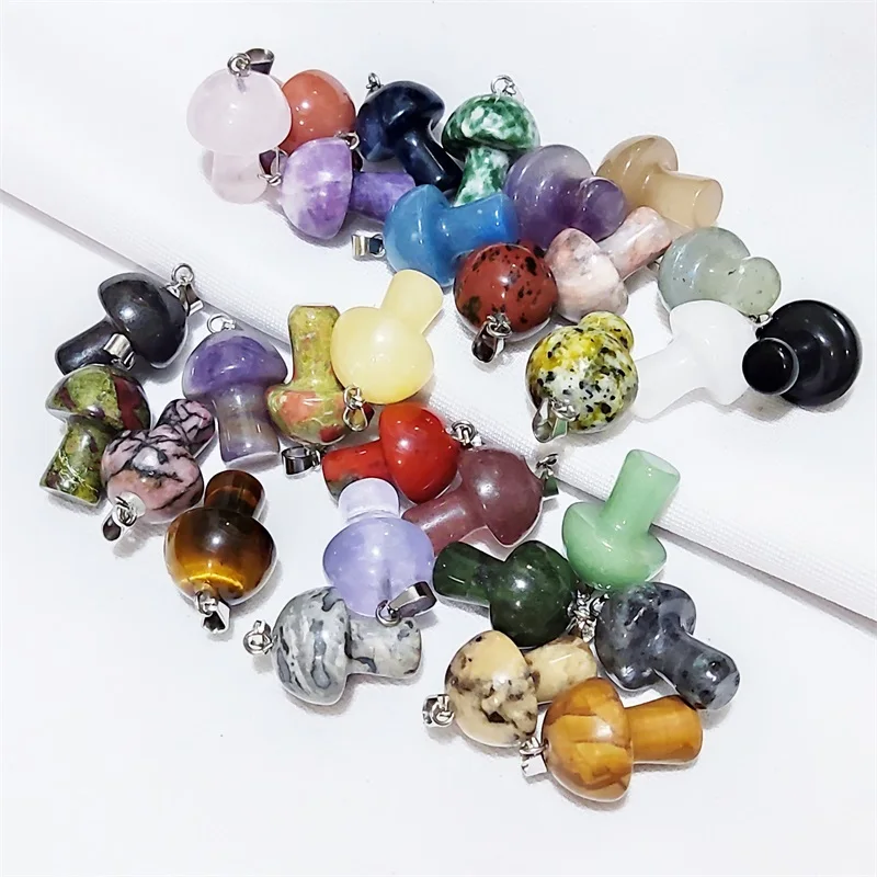 

20pc Natural Crystal Stone Mushroom Shaped Charms Fluorite Amethysts Agate Beads Pendants DIY Jewelry Making 20x15mm