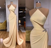 designer sleeveless long evening dresses sexy backless cutaway sides beads sequins high split prom party gowns robe de mari%c3%a9e