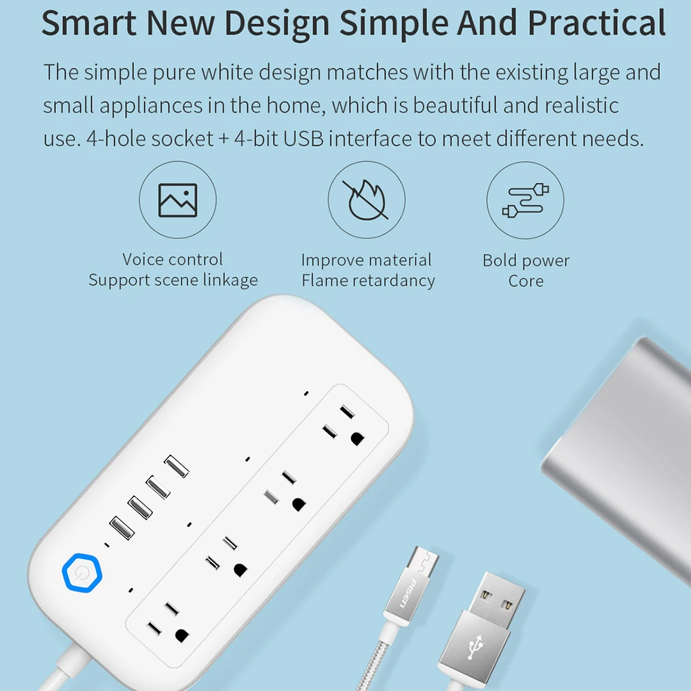 Умный удлинитель Tuya с Wi-Fi 5 В/2 А 4 USB-порта |