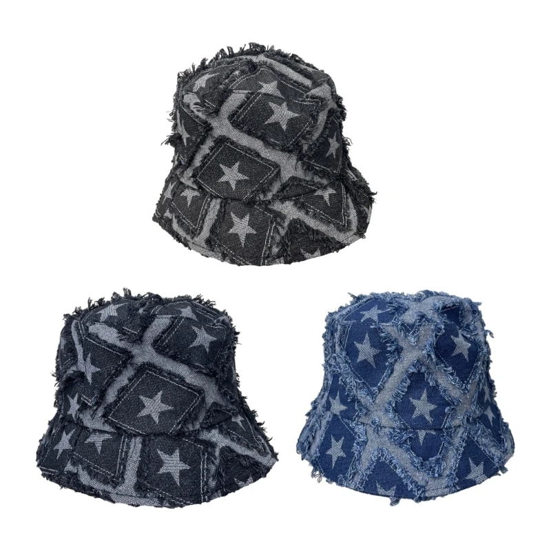 

Rough Selvedge Design Star Printing Bucket Hat Summer Bucket Hat Star Pattern Fisherman Hat for Adult Teens Cloth Hat