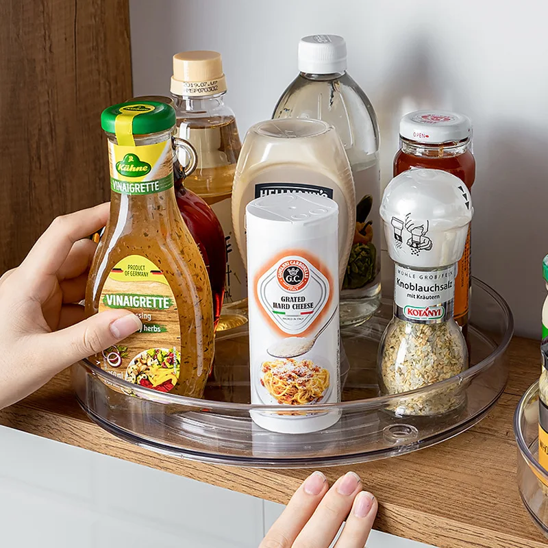 

360 Rotation Cabinet Turntable Organizer Storage Spice Rack Drink Cosmetic Storage Rack PET Transparent For Kitchen Bathroom