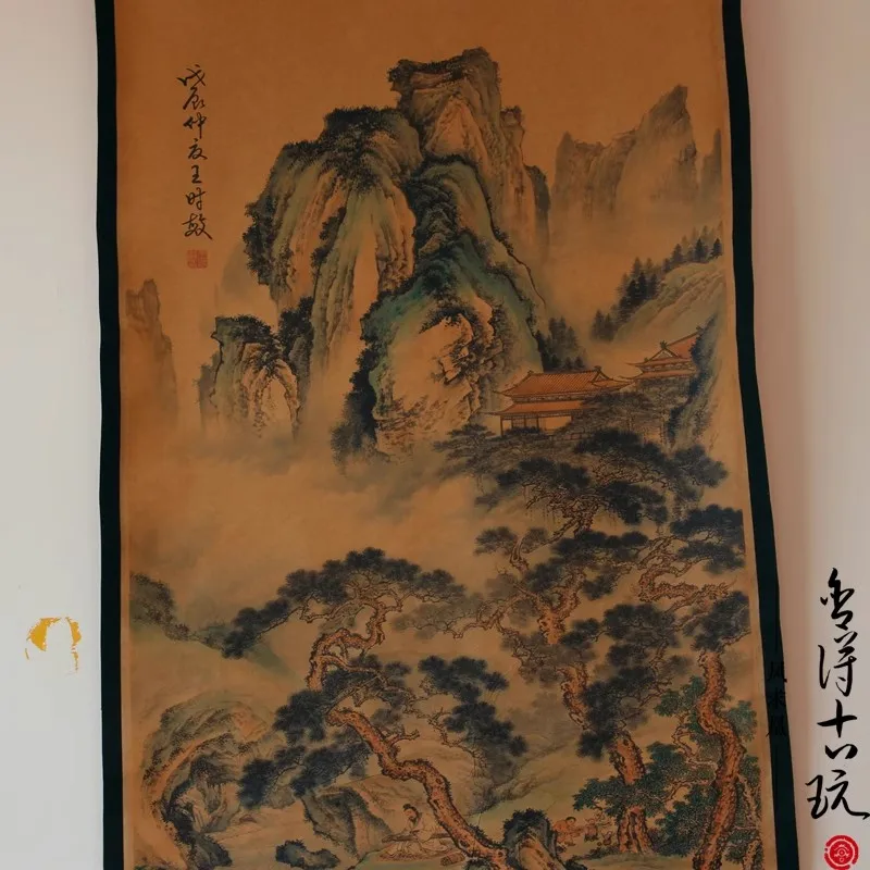 Фото Редкие ручная роспись QingDyansty китайские картины с вертикальной осью, три старых деревьев и пейзажей, нарисованные вручную, бесплатная доставка №3