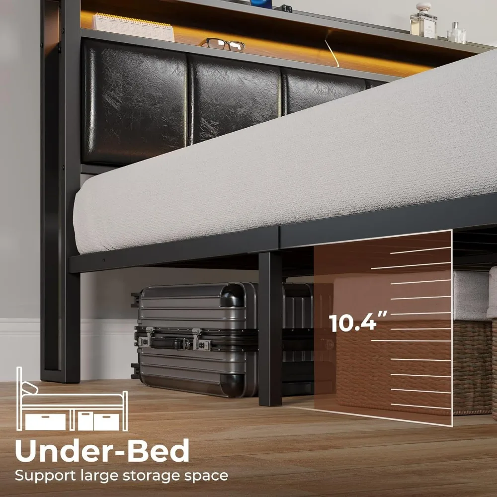 Каркас кровати в полный размер с зарядной станцией и светодиодной подсветкой