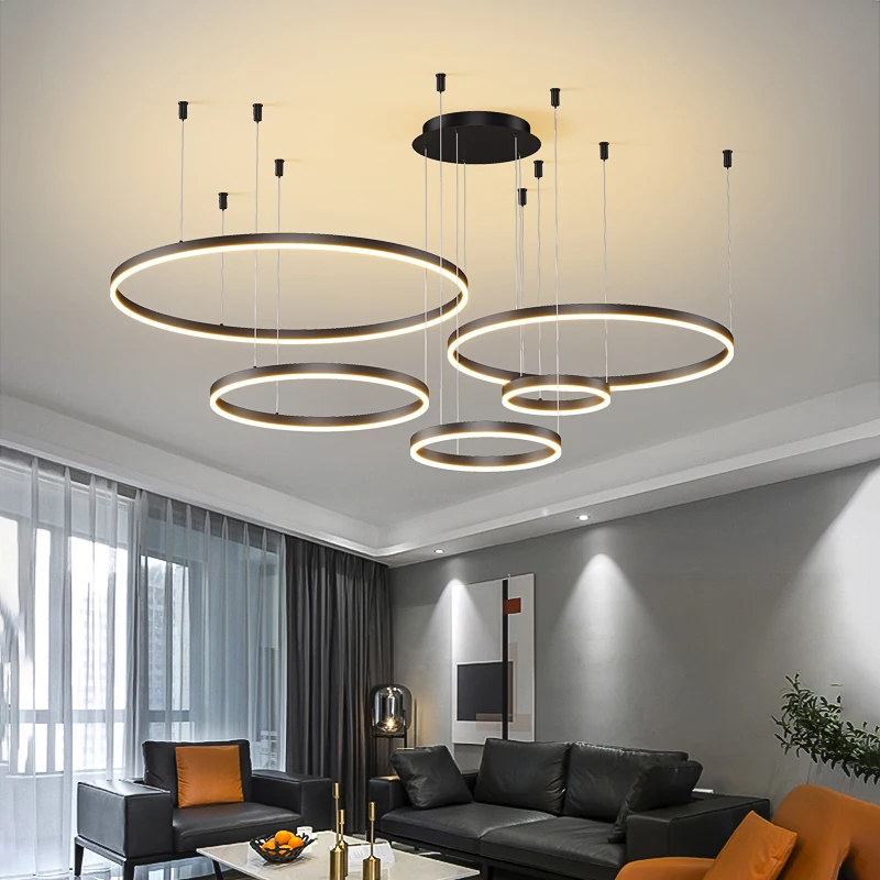 

Modern Restaurant Led Pendant Lights Villa Ofiice Living Room Bedroom Circular Ring Chandeliers Home Indoor Lighting Decor Lamps