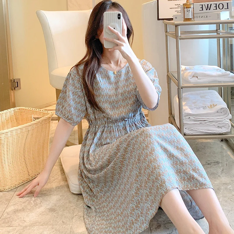 Summer Women's Pajamas Belt Robe Night Dress Sleepwear Cotton Silk Nightgowns